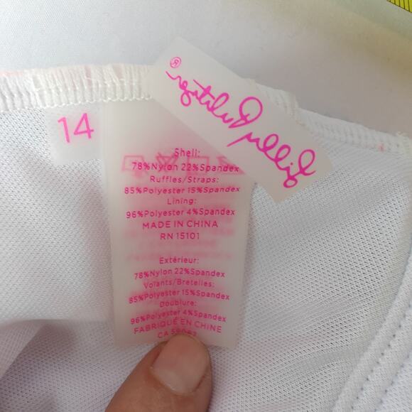 Lilly Pulitzer carmen One piece ruffle swimsuit Sz 14 resort white sea stripes - Picture 11 of 14